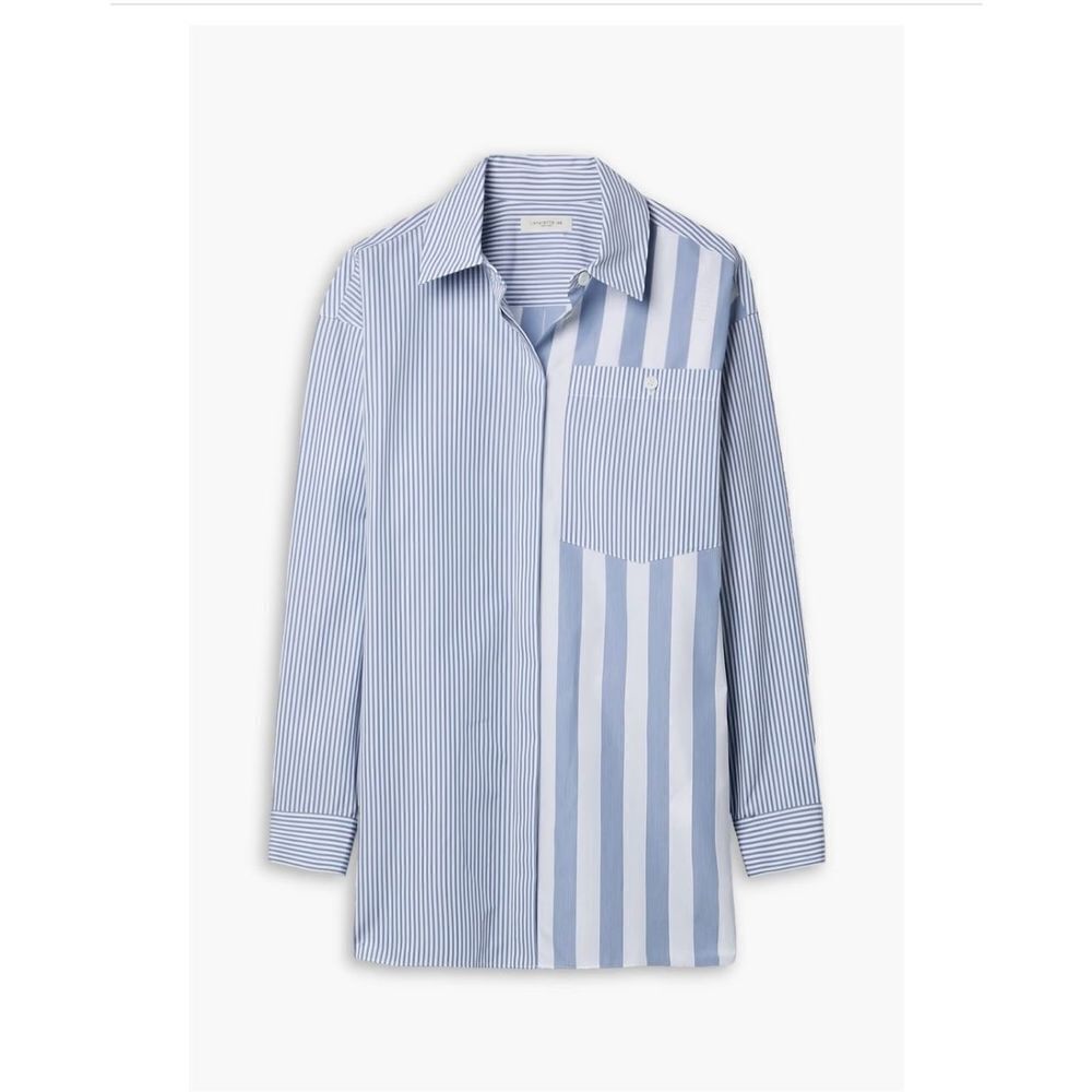 Lafayette 148 New York Scout Patchwork-Effect Striped Cotton-Poplin Shirt sz XS